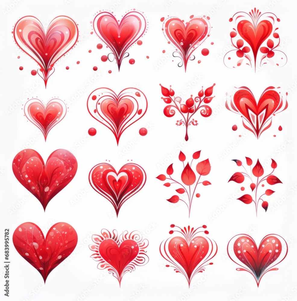 Unveiling Love: Explore our Stunning Red Hearts Vector Set with Unique Fade Effect Generative AI