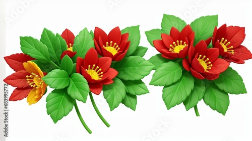 Colorful flowers with leaves floral Clipart, high quality resolution, beautiful flowers, 3d design.