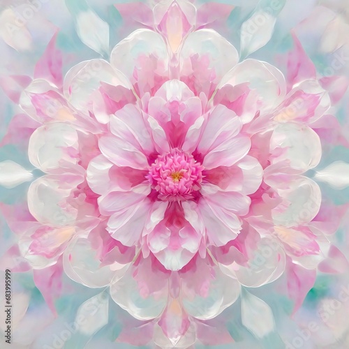 Beautiful pink peony flower mandala fractal background. Pastel watercolour.  © Kati Lenart