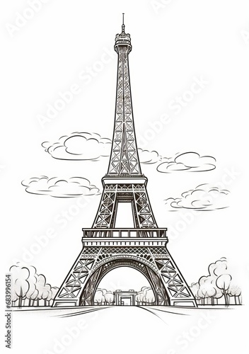 Stunning Artistry  Detailed Sketch of the Majestic Eiffel Tower Generative AI