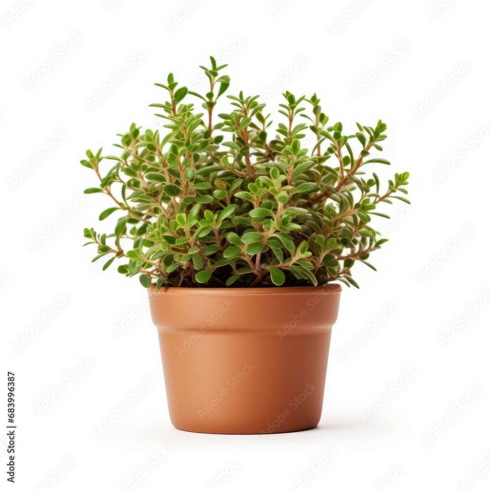 Explore the Astonishing Beauty of a Thyme Plant in a Chic Brown Pot - Isolated on Pure White! Generative AI Explore the Astonishing Beauty of a Thyme Plant in a Chic Brown Pot - Isolated on Pure White! Generative AI