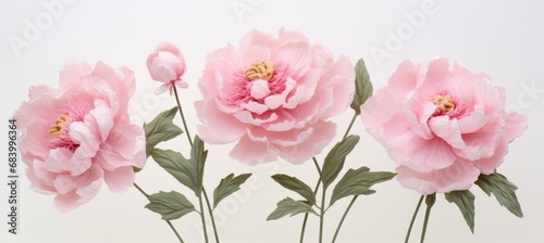 Captivating Beauty: Trio of Pink Peonies on Pristine White Background Generative AI