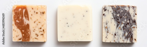 Experience Pure Luxury: Unveil Three Exquisite Soap Bars on a Pristine Background Generative AI