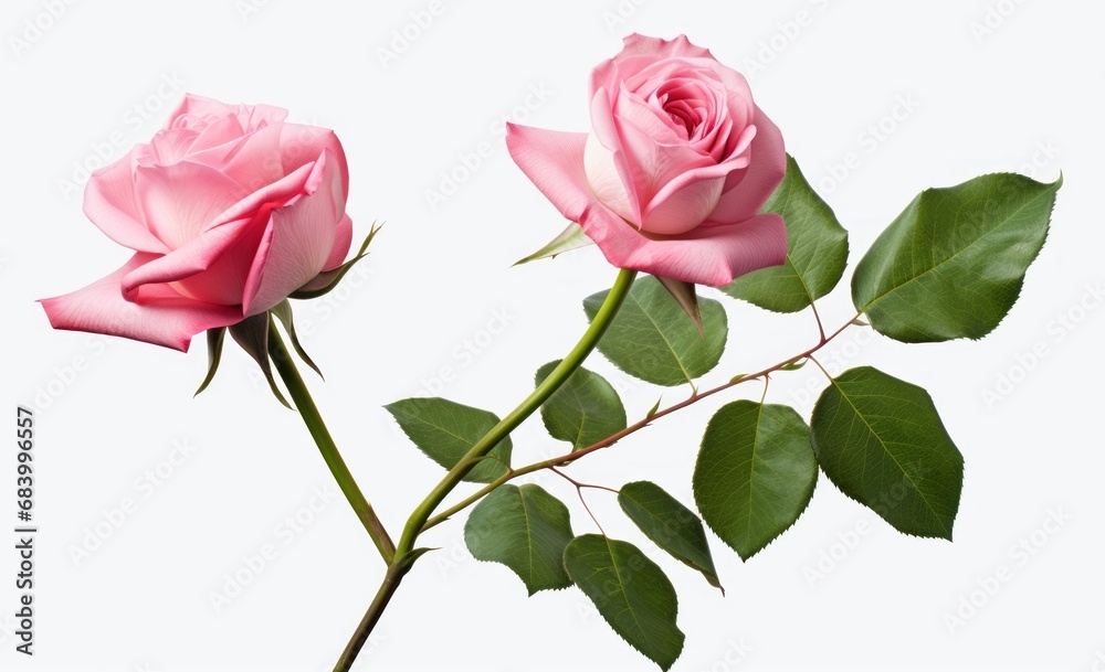 Naklejka premium Delicate Dual Blooms: Exploring the Allure of Two Stunning Roses in Soft Pink Hues Generative AI
