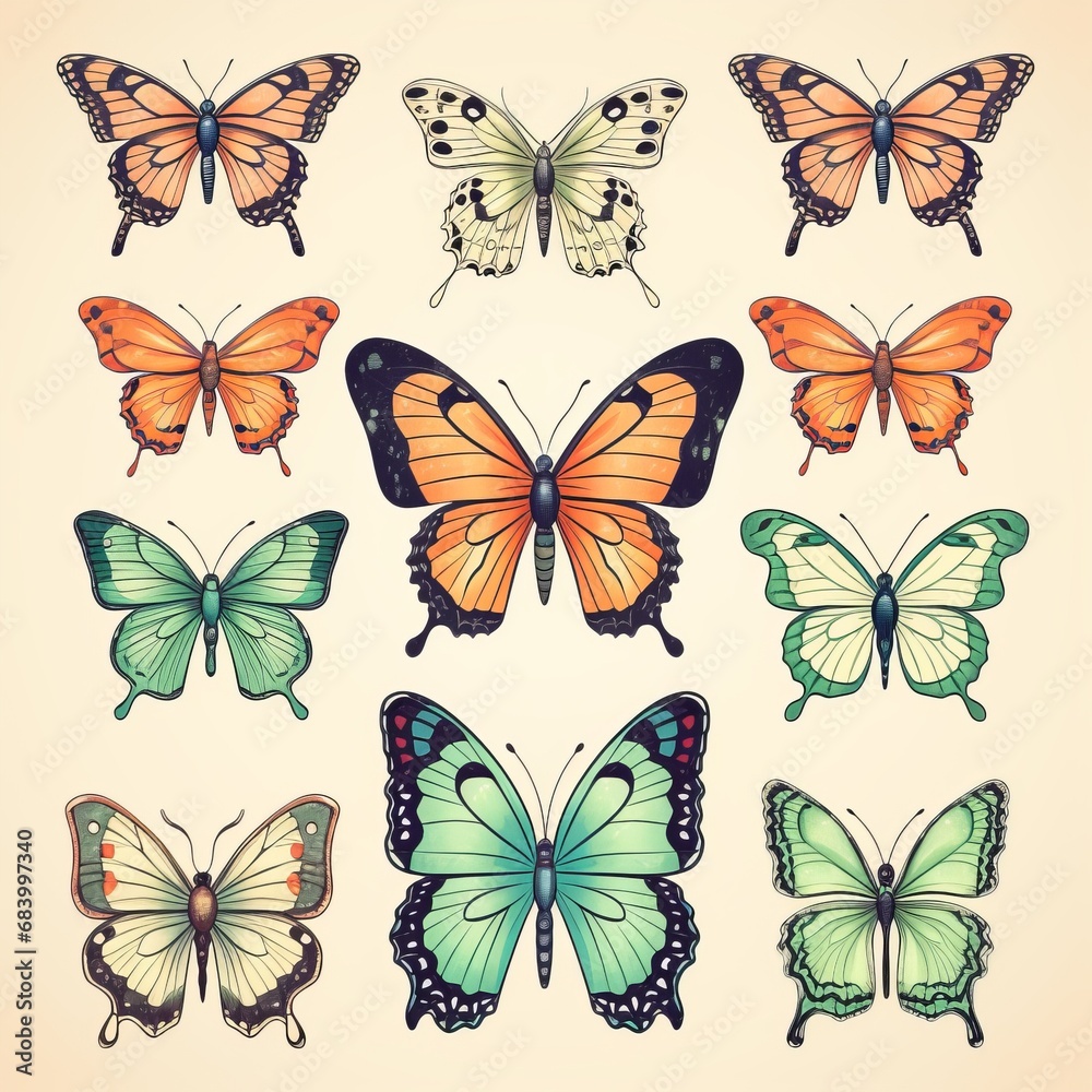 Timeless Elegance: Retro Vintage Butterflies T-shirt Design Inspiration Generative AI