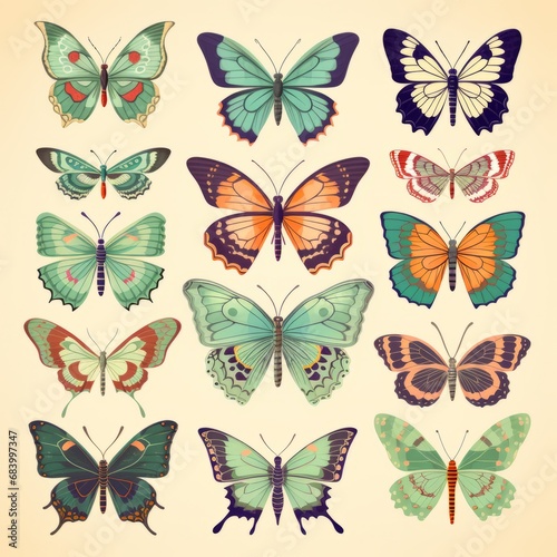 Chic Vintage Retro Butterfly Design: Perfect For Trendy T-shirt Creations Generative AI © monsifdx
