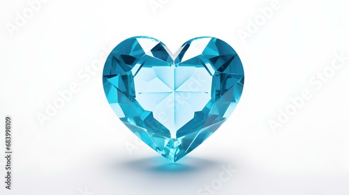 Cyan Crystal Heart on White Background