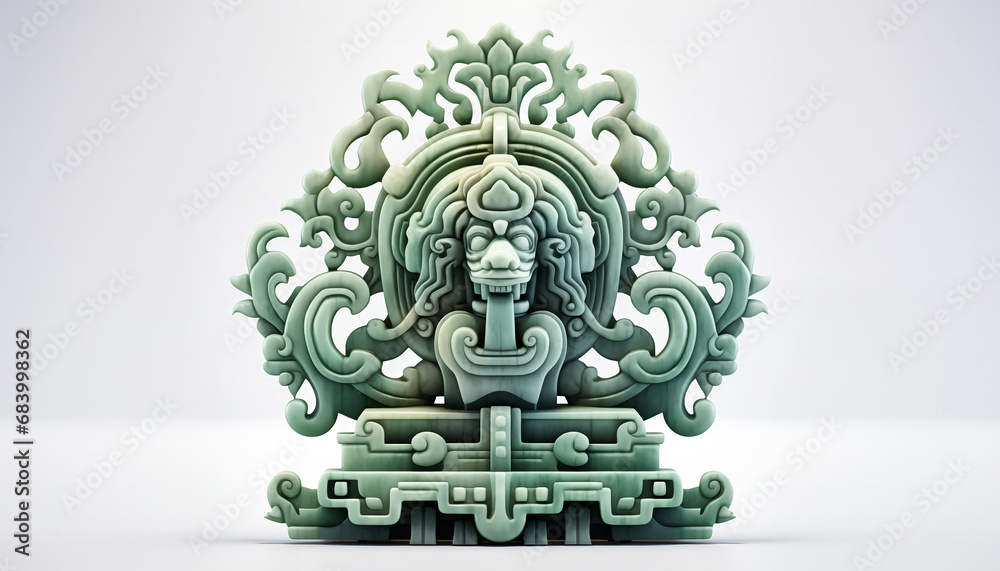 Heilige Jade: Fotorealistische Skulptur auf Weiß - obrazy, fototapety, plakaty 