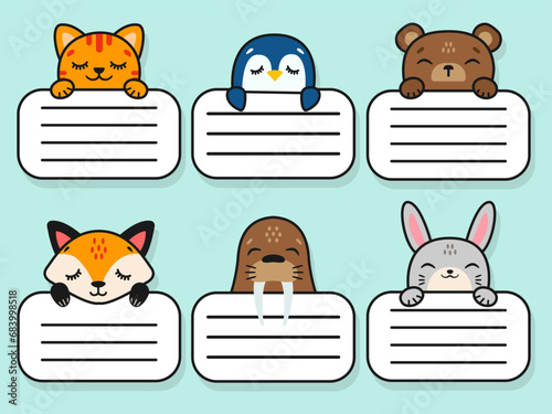 Cute cute animals. Set of vector stickers. Stickers for a notebook with animals.