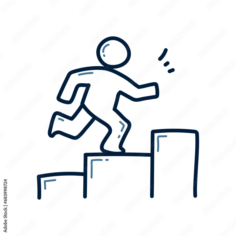 Hand drawn Man climbing stairs doodle illustration, Businessman climbing stairs. Hand drawn Man climbing stairs doodle illustration, Businessman climbing stairs.