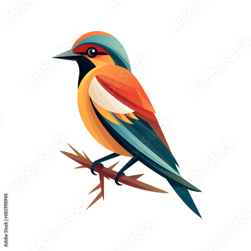 A colorful bird on a branch - flat illustration