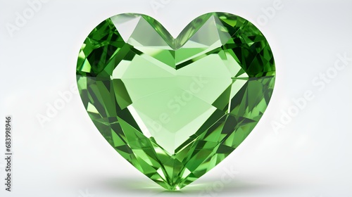 Green Crystal Heart on White Background