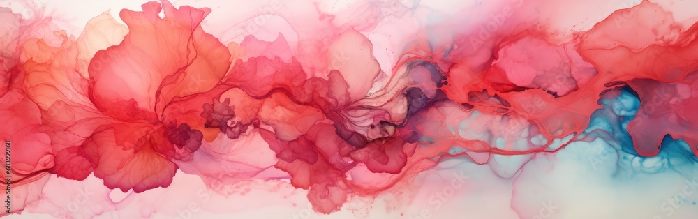 Ink abstract background painting using red and pastel tones