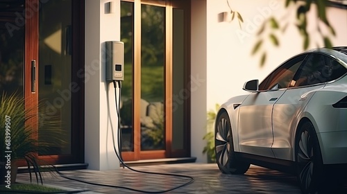 Electric car charging at home photo