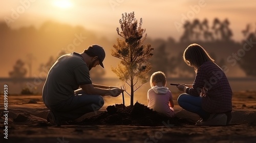 Family planting a tree as a sign of rebuilding after the fires photo