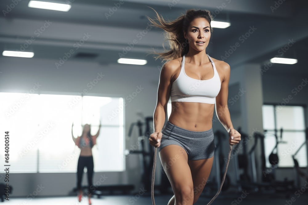 Slim young woman with athletic physique in gym Slim young woman with athletic physique in gym