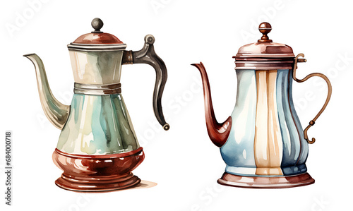 Coffee pot, watercolor clipart illustration with isolated background photo
