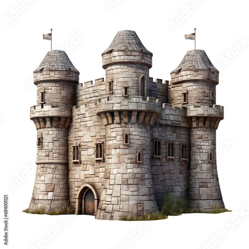 Hyper realistic Stone Castle and fortification isolated on transparent background.