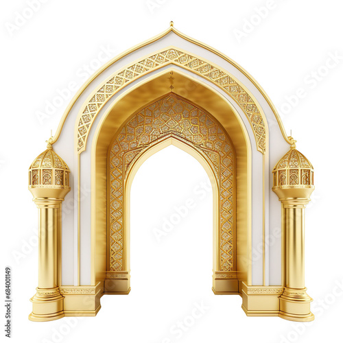 Mosque Architectural gold color arch isolated on transparent background.