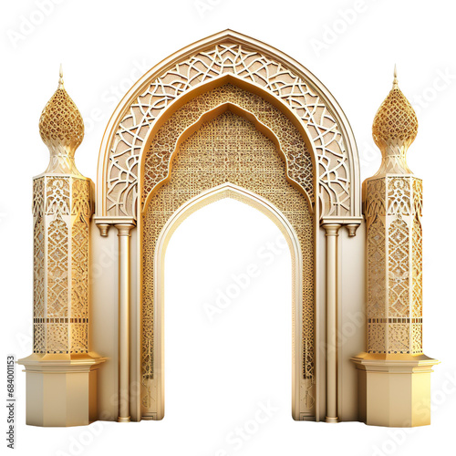 Gold Mosque Architectural arch isolated on transparent background.