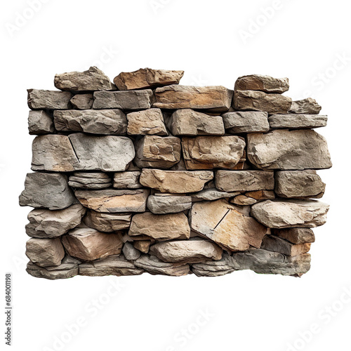 Old ancient stone wall isolated on transparent background.