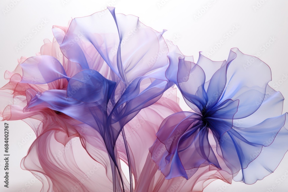 Two Beautiful Blue and Pink Flowers Blooming Against a Clean White Generative AI