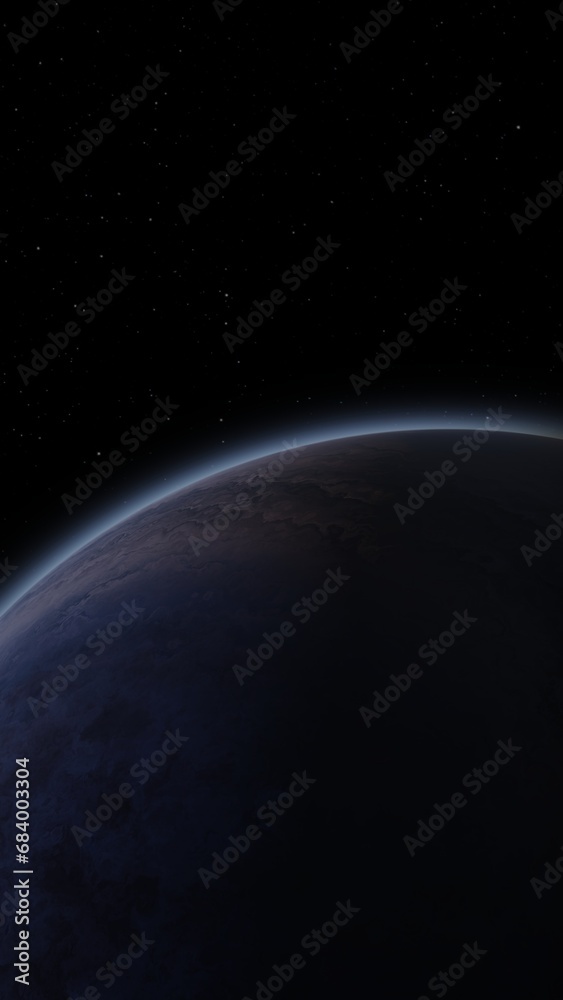 Giant gas planet in deep dark outer space. Artistic concept 3D illustration of big Jupiter-like alien exoplanet. Space exploration and planetary science discovery of inhabitable extrasolar gas planet