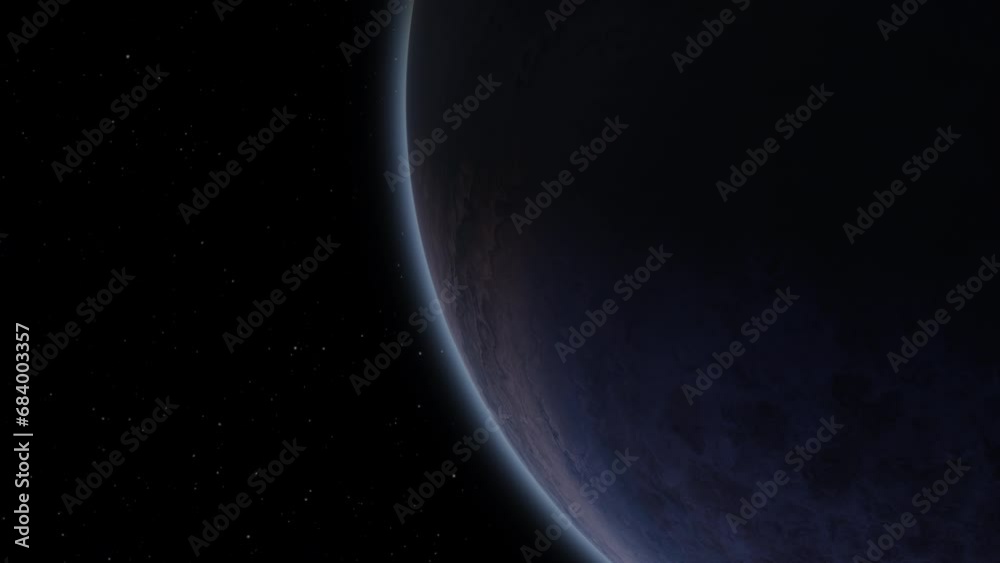 Giant gas planet in deep dark outer space. 3D animation and artistic concept of big Jupiter-like alien exoplanet. Space exploration and planetary science discovery of inhabitable extrasolar gas planet Giant gas planet in deep dark outer space. 3D animation and artistic concept of big Jupiter-like alien exoplanet. Space exploration and planetary science discovery of inhabitable extrasolar gas planet