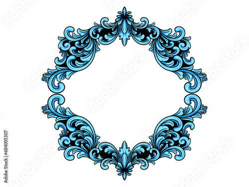 a blue ornamental border with a swirls