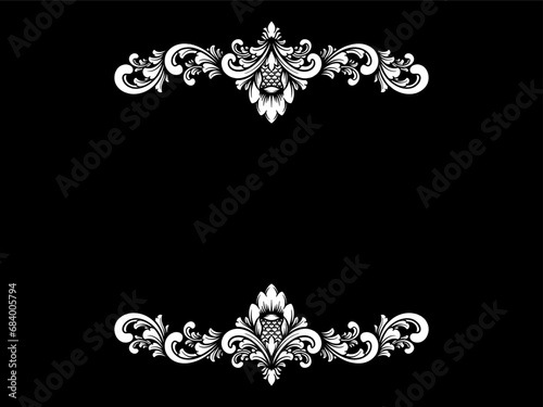 a black and white floral frame on a black background