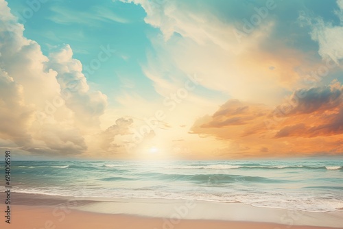 Experience Serenity: Majestic Waves and Fluffy Clouds Over an Idyllic Beach Generative AI