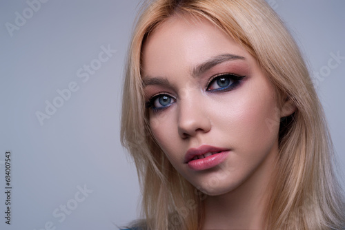 Sensual lovely beauty young woman in studio. Portrait of beautiful girl. Pretty girl face on isolated background. Sensual look of attractive seductive charming lady.