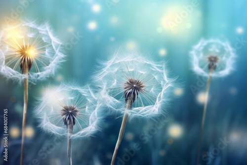 Unveiling the Intricate Beauty  Mesmerizing Blue Dandelions Kissed by Dewdrops Generative AI