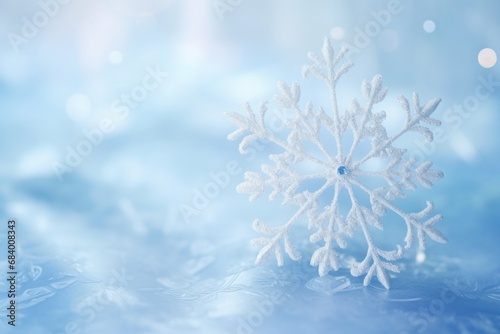 Mesmerizing Sparkle: The Intricate Beauty of a Glitter-Enhanced Snowflake against a Blue-White Backdrop Generative AI