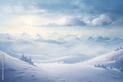 Magical Snowfall: Unveiling the Mesmerizing Beauty of a Cloud-Cloaked Winter Landscape Generative AI