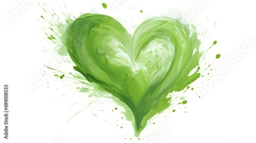 Hand Painted Light Green Heart on White Background