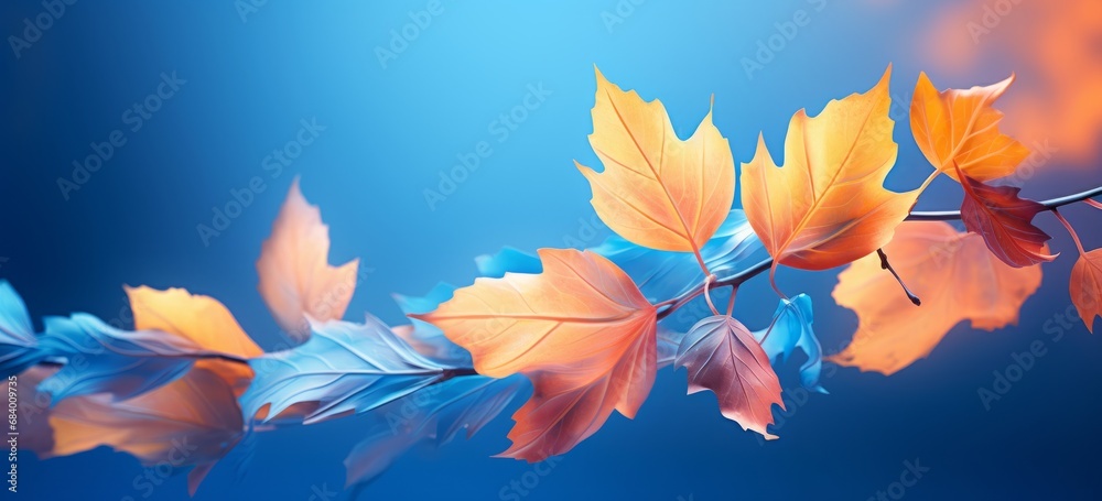 Enchanting Display of Autumn Leaves Against a Majestic Blue Canvas - Uncover the Art of Nature Generative AI