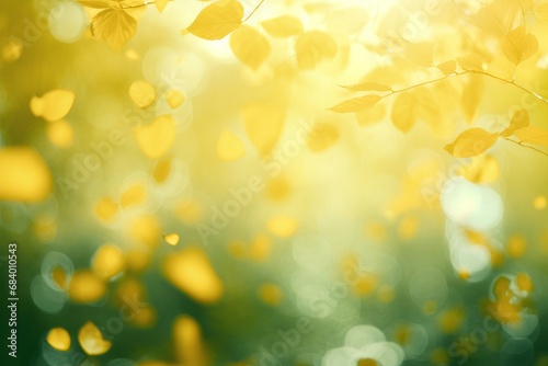 Unveiling Autumn: Vibrant Yellow Leaves Adorn Green Backdrop Generative AI