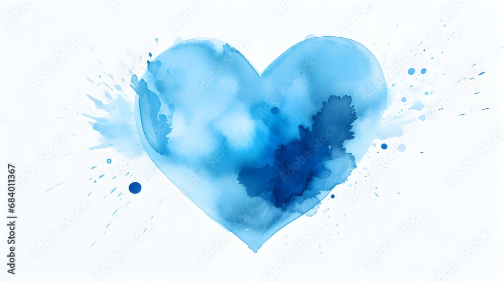 Hand Painted Sky Blue Heart on White Background