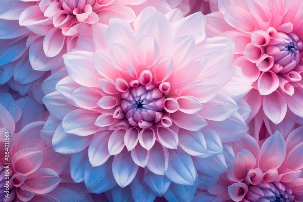 Experience the Vibrant Beauty: A Close-up of Blooming Dahlias Art - Royalty-Free Image Generative AI