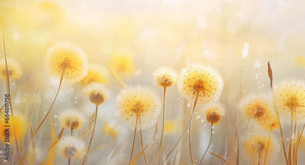 Stunning Vision: A Closer Look at Dandelions & Other Flowers Thriving in Wild Fields Generative AI