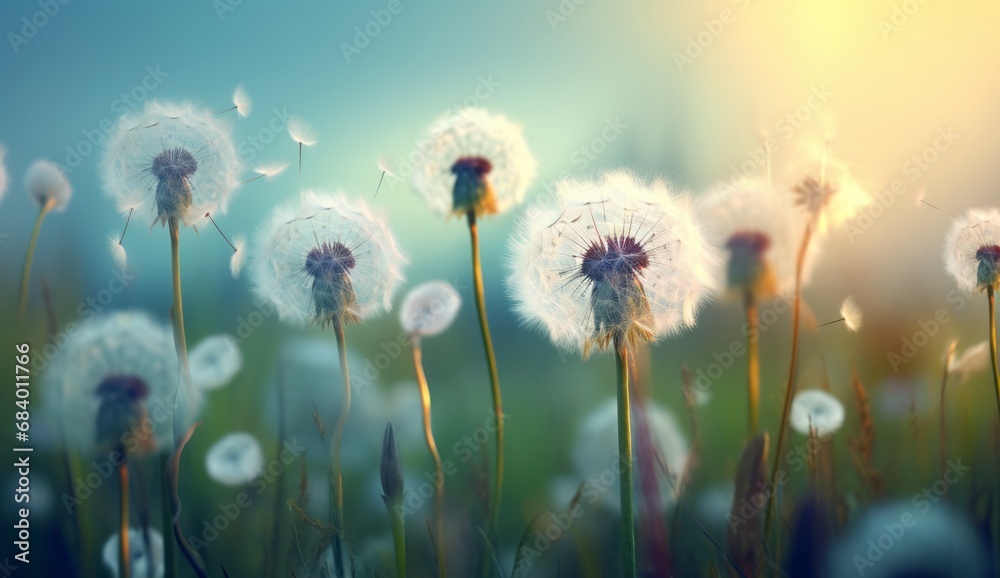 Sun-Kissed Dandelions: Nature's Art Unveiled in a Vibrant Meadow Generative AI
