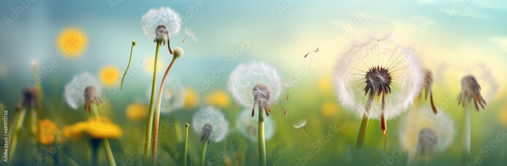 Embracing Serenity: A Field of Dandelions with Majestic Blur Background Generative AI