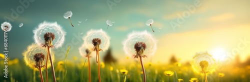 Captivating Beauty of Field Dandelions Against A Dreamy Blurred Background Generative AI