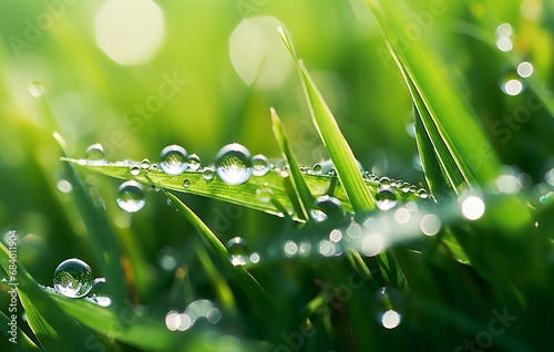 Embracing Nature: Stunning Eco-Friendly Dew Drops on Grass - A Breath-taking View Generative AI