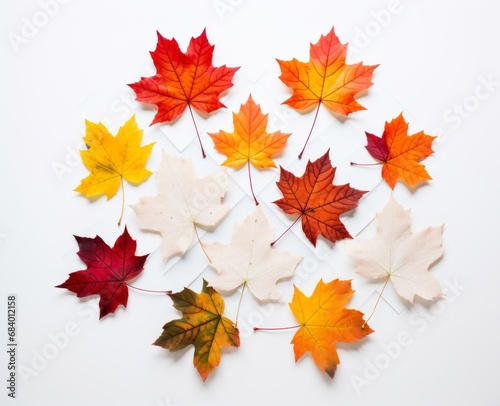 Autumn Elegance: Captivating White Background Adorned with Fall Maple Leaves Generative AI