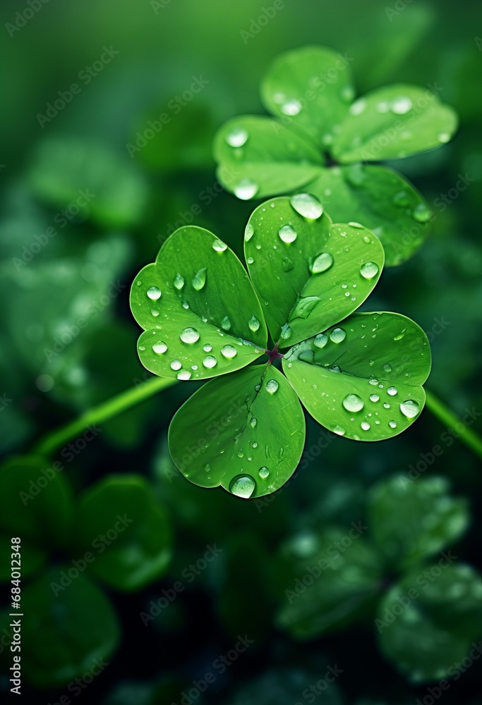 Unveiling Nature's Beauty: Dazzling Four-Leaf Clover Bathed in Raindrops Generative AI Unveiling Nature's Beauty: Dazzling Four-Leaf Clover Bathed in Raindrops Generative AI