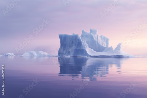 Mystical Icebergs at Twilight: Enthralling Dance of Frozen Fog and Reflections Generative AI
