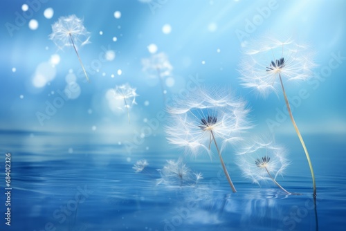 Unleashed Freedom: An Ethereal Journey of Dandelion Seeds Against a Cerulean Sky Generative AI