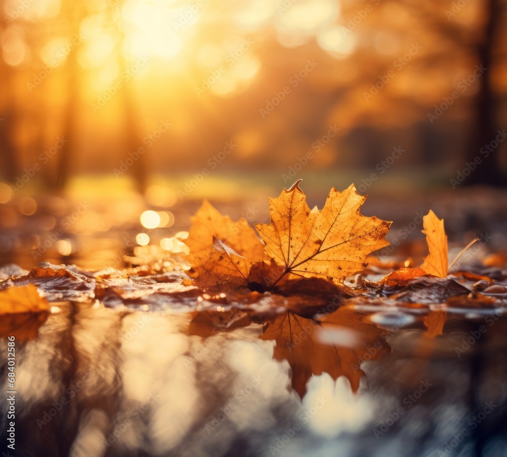 Basking in Autumn Gold: Unveiling the Warm Splendor of Sunlit Fall Leaves Generative AI